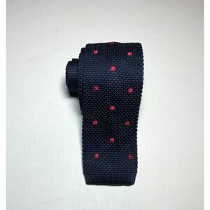 Burma Bibas Mens Square Tip Tie Polka Dot Pattern Blue w/ Red Dots